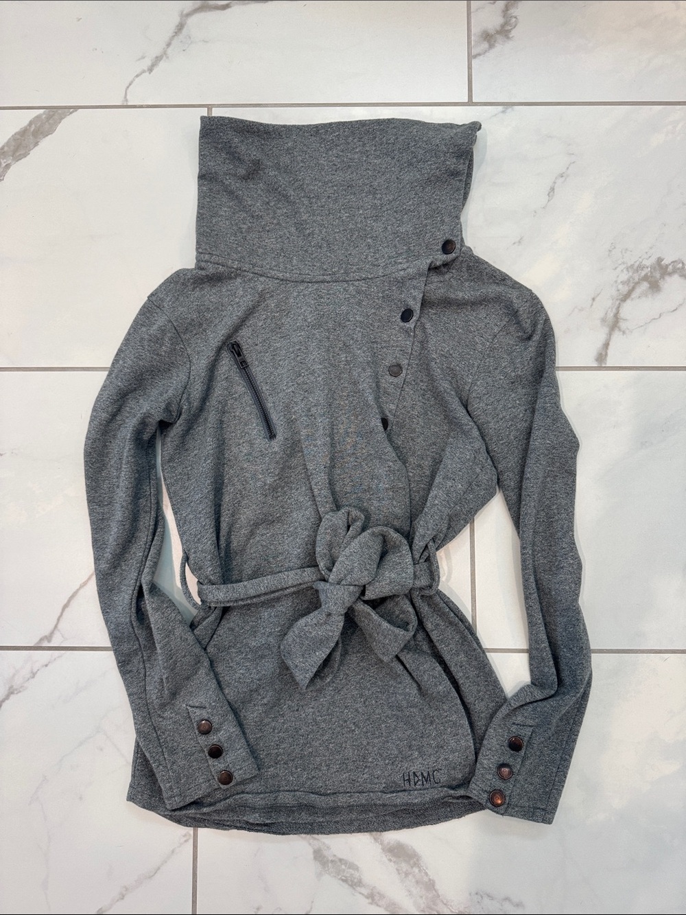 Harley-Davidson Gray Funnel Neck Tie-Waist Sweater